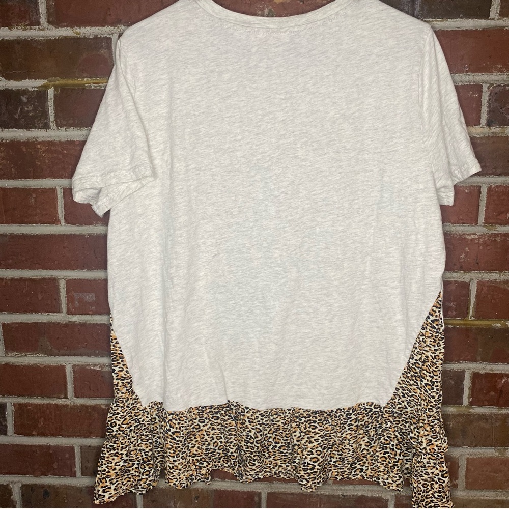 Umgee Plus Oatmeal Shirt With Animal Print Trim Size 1XL - Picture 4 of 8